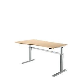 Schreibtisch Standard, elektrisch höhenverstellbar, Freiform, Ansatz links, C-Fuss, B 1800 x T 1000/800 x H 725-1185 mm, Ahorn/weissalu