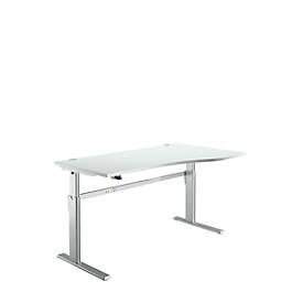 Schreibtisch Standard, elektrisch höhenverstellbar, Freiform, Ansatz rechts, C-Fuss, B 1800 x T 1000/800 x H 725-1185 mm, lichtgrau/weissalu