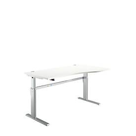Schreibtisch Standard, elektrisch höhenverstellbar, Freiform, Ansatz rechts, C-Fuss, B 1800 x T 1000/800 x H 725-1185 mm, weiss/weissalu