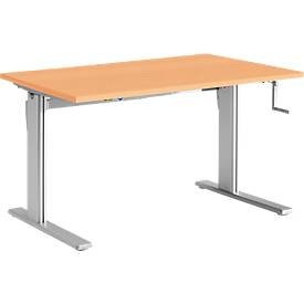 Schreibtisch Standard, manuell höhenverstellbar, Rechteck, C-Fuss, B 1200 x T 800 x H 728-1188 mm, Buche/weissaluminium