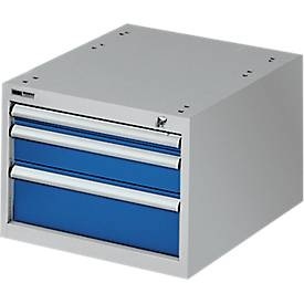 Schubladenkasten zur TOP-Werkbank, Block 1, hellsilber/blau