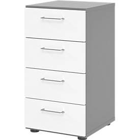 Schubladenschrank Breno, 4 Schübe, Metallgriffe, B 400 x T 420 x H 748 mm, graphit/weiss