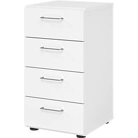 Schubladenschrank Breno, 4 Schübe, Metallgriffe, B 400 x T 420 x H 748 mm, weiss/weiss