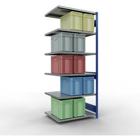 Schulte Lagertechnik Fachbodenregal-Stecksystem MULTIplus 250, Anbauregal, Längenriegel, 2500x1000x800 mm, 6 Böden, enzianblau/verzinkt