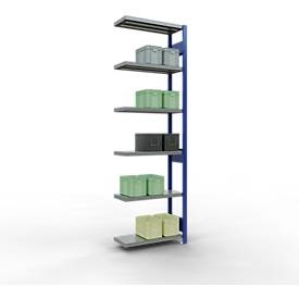 Schulte Lagertechnik Fachbodenregal-Stecksystem MULTIplus 250, Anbauregal, Längenriegel, 2500x750x300 mm, 6 Böden, enzianblau/verzinkt