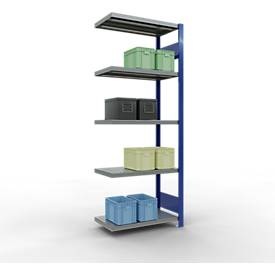 Schulte Lagertechnik Fachbodenregal-Stecksystem MULTIplus 250, Anbauregal, Längenriegel, 2000x750x400 mm, 5 Böden, enzianblau/verzinkt