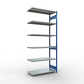Schulte Lagertechnik Fachbodenregal-Stecksystem MULTIplus 250, Anbauregal, Längenriegel, 3000x1300x600 mm, 7 Böden, enzianblau/verzinkt