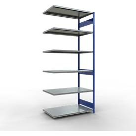 Schulte Lagertechnik Fachbodenregal-Stecksystem MULTIplus 250, Anbauregal, Längenriegel, 3000x1300x800 mm, 7 Böden, enzianblau/verzinkt