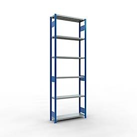 Schulte Lagertechnik Fachbodenregal-Stecksystem MULTIplus 250, Grundregal, Längenriegel, 3000x1000x300 mm, 7 Böden, enzianblau/verzinkt