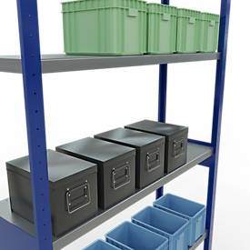 Schulte Lagertechnik Fachbodenregal-Stecksystem MULTIplus 250, Grundregal, Längenriegel, 3000x1300x400 mm, 7 Böden, enzianblau/verzinkt