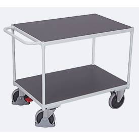 Schwerer Tischwagen, Stahl/MDF-Platte, Lichtgrau/Dunkelgrau, 2 Etagen, L 1000 x B 700 mm, TPE-Rollen mit EasySTOP, bis 500 kg