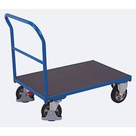 Schwerlastwagen, Stahl/Siebdruckplatte, Enzianblau/Dunkelbraun, L 2025 x B 800 mm, mit Querstrebe, Vollgummi-Rollen mit EasySTOP, bis 1000 kg