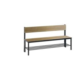 Sitzbank Basic Plus, 1-seitig, Rückenlehne, mit Schuhrost, 4-Fussgestell schwarzgrau RAL 7021, B 1500 mm, Dekor Eiche Ser.