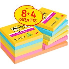 Post-it Super Sticky Haftnotizen 654-SSCARN 76 x 76 mm 90 Blatt pro Block Blau, Gelb, Grün, Orange, Rosa Quadratisch Unliniert 12 Stück