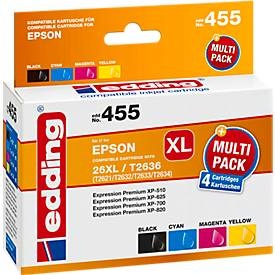 Tinten-Multipack Edding Tintenpatronen, kompatibel zu Epson T2621/32/33/34, CMYK