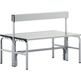 Umkleidebank, Edelstahlrohr/Alu, doppelt mit Rückenteil, L 1015 mm, weissalu