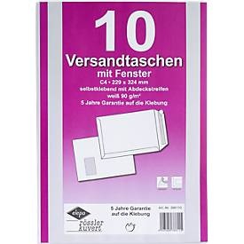 Versandtaschen, DIN C4, mit Fenster, haftklebend, 10 Stück