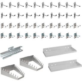 Werkzeughalter Set ADB, 45-teilig, für Lochwände mit 4-Kantlochung & 10 x 10 mm Lochabstand, Stahl, pulverbeschichtet, weissaluminium RAL 9006