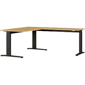 Winkelschreibtisch Agenda, mech. höhenverstellbar, B 1600 x T 800 x H 670-870 mm, lichtgrau/silber