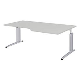 Winkelschreibtisch BARI, 90°, Form A, Winkel rechts, C-Fuss, B 2000 x T 1000 mm, hellgrau