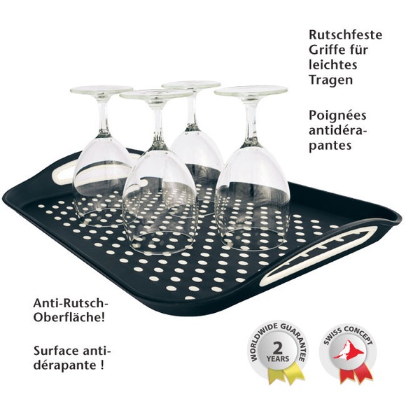 Antirutsch-Tablett, Serviertablett, Schwarz/ Weiß gepunktet