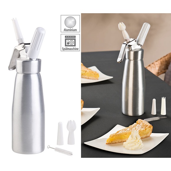 Rosenstein & Söhne Sahnespender für Schlagsahne, Cremes und Sossen, 500 ml, 3 Aufsätze