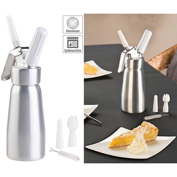 Rosenstein & Söhne Sahnespender für Schlagsahne, Cremes und Sossen, 250 ml, 3 Aufsätze