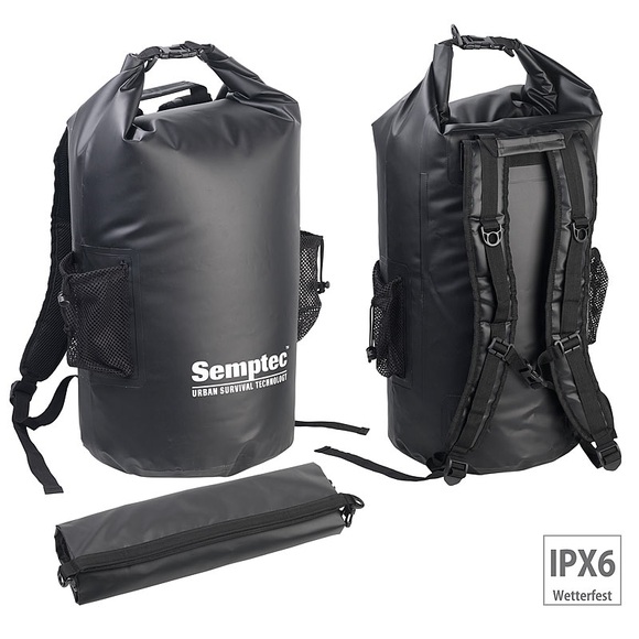 Semptec Urban Survival Technology Wasserdichter Trekking-Rucksack aus Lkw-Plane, 40 Liter, schwarz, IPX6
