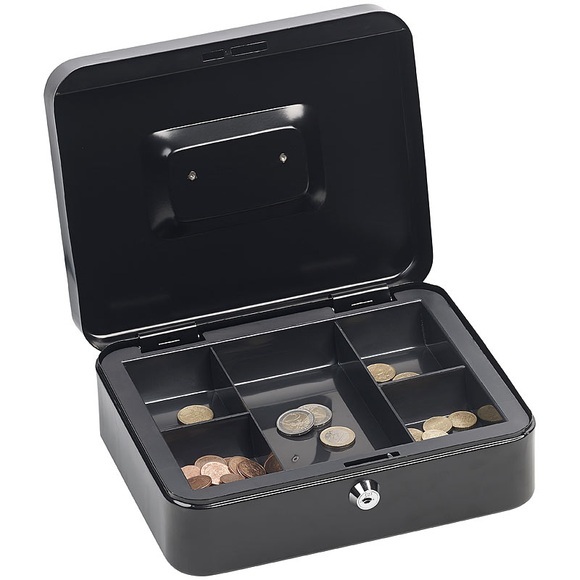 Xcase Stahl-Geldkassette, Münzeinsatz mit 5 Fächern, Schloss, 2 Schlüssel