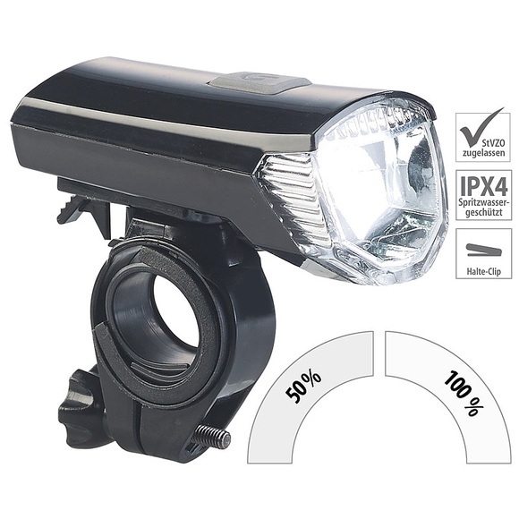 Pearl Akku-Fahrradlicht mit Cree-LED & Lenker-Halter, 120 Lumen, USB, IPX4