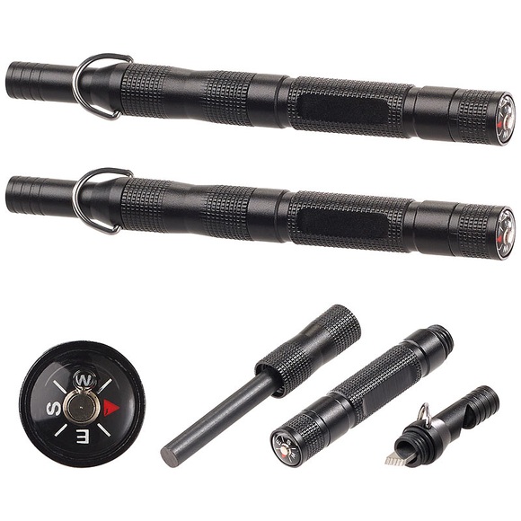 Pearl 2er-Set 3in1-Feuerstarter, Notfall-Pfeife & Kompass, Aluminium-Gehäuse