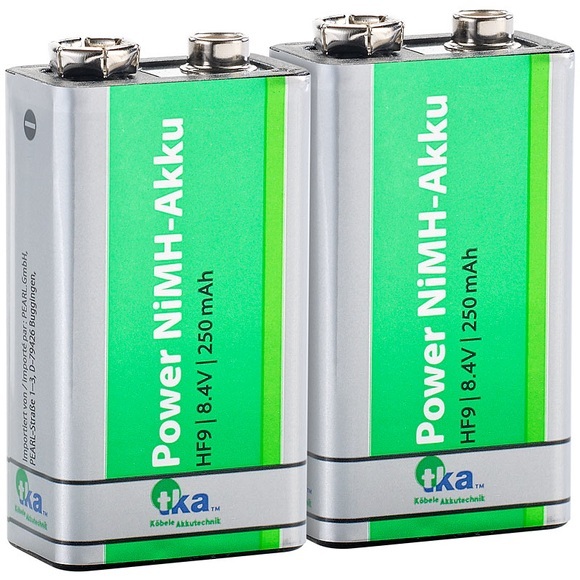tka Köbele Akkutechnik 2er-Set Ready-2-Use NiMH-Akkus 9-V-Block, 250 mAh, vorgeladen