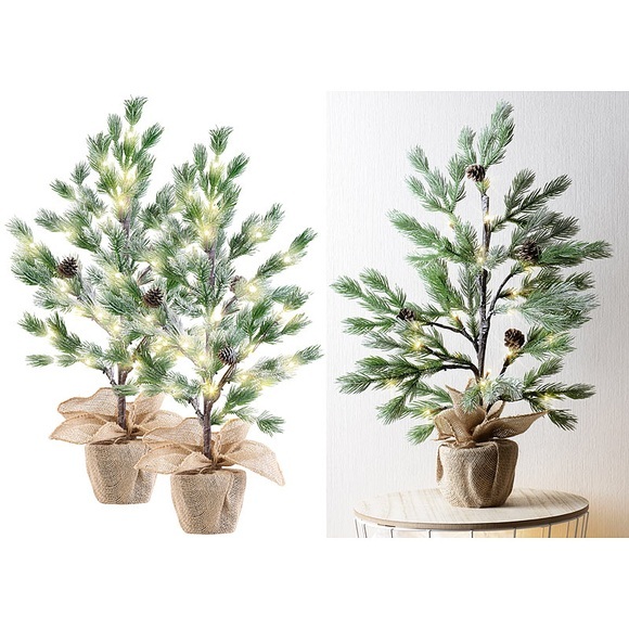 Britesta 2er-Set Deko-Nadelbäumchen im Topf, mit 24 LEDs, Kunstschnee, 70 cm