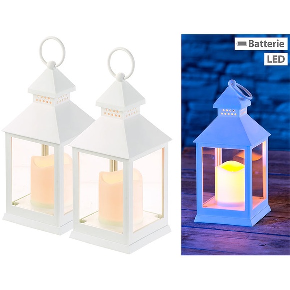 Lunartec 2er Pack Laterne mit flackernder LED-Kerze und Timer, Batteriebetrieb