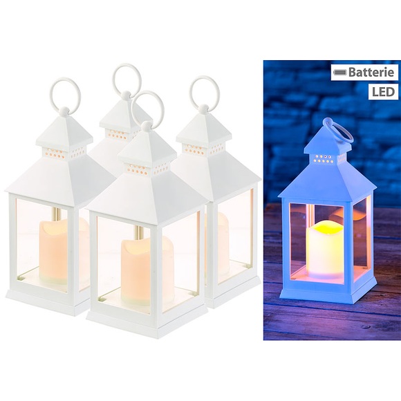 Lunartec 4er Pack Laterne mit flackernder LED-Kerze und Timer, Batteriebetrieb