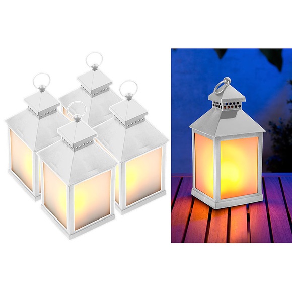 Lunartec 4er Pack LED-Laterne mit realistischem Flammenspiel und Timer, weiss