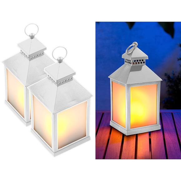 Lunartec 2er Pack LED-Laterne mit realistischem Flammenspiel und Timer, weiss