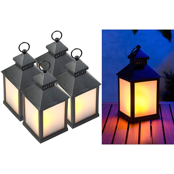 Lunartec 4er Pack LED-Laterne mit realistischem Flammenspiel und Timer