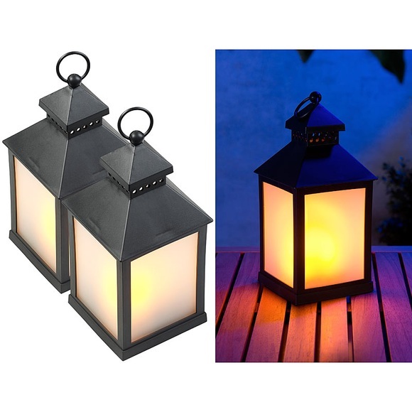 Lunartec 2er Pack LED-Laterne mit realistischem Flammenspiel und Timer