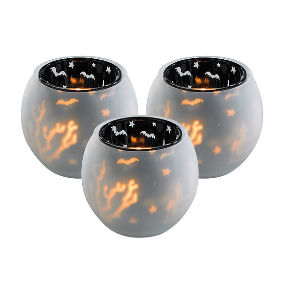 infactory 3er-Set Doppelglas-Windlichter "Geisterhaus"