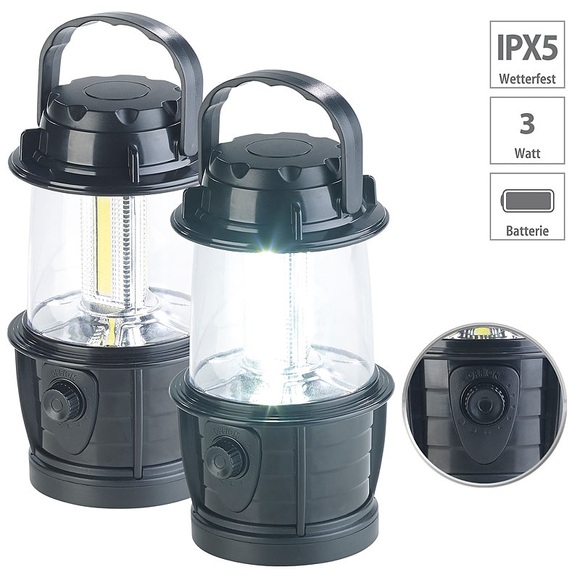 Pearl 2er-Set dimmbare LED-Laternen, 3 COB-LEDs, Batteriebetrieb, 3W, 140 lm