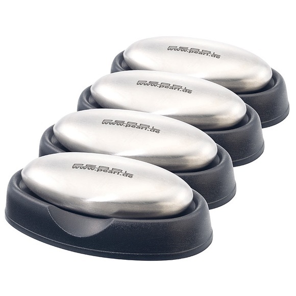 Pearl 4er-Set Geruchs-neutralisierende, gebürstete Edelstahl-Seife, Ablage
