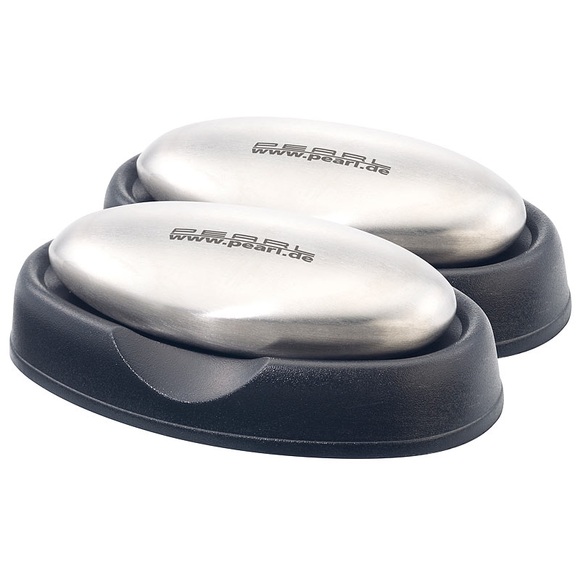 Pearl 2er-Set Geruchs-neutralisierende, gebürstete Edelstahl-Seife,mitAblage