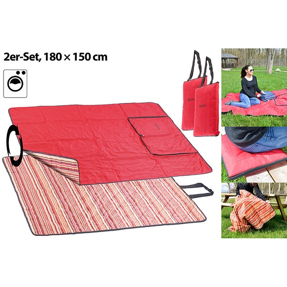 Pearl 2er-Set 3in1-Picknickdecke, Sitzkissen & Zudecke, waschbar, 180x150 cm