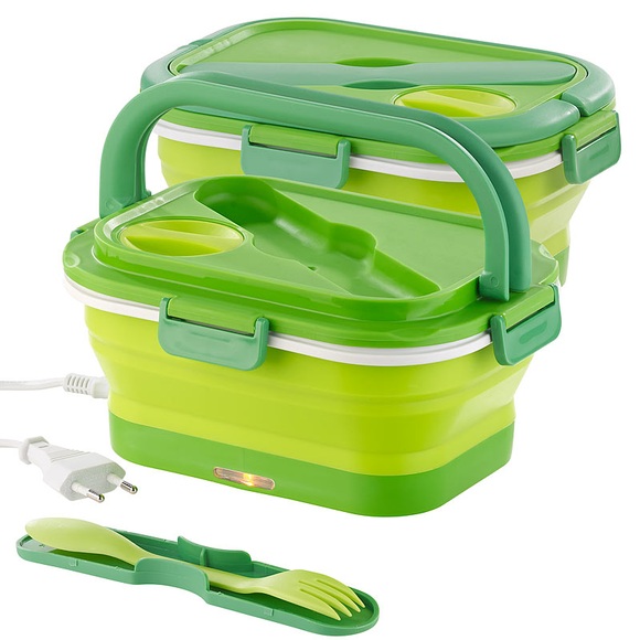Rosenstein & Söhne 2er-Set Thermo-Lunchbox, faltbar, elektrisch, mit Besteck, 0,8 l
