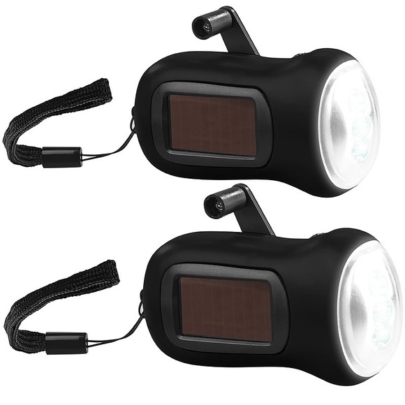 Pearl 2er-Set Dynamo-Akku-Taschenlampe mit Solarpanel, 3 LEDs, 0,4 W, 20 lm