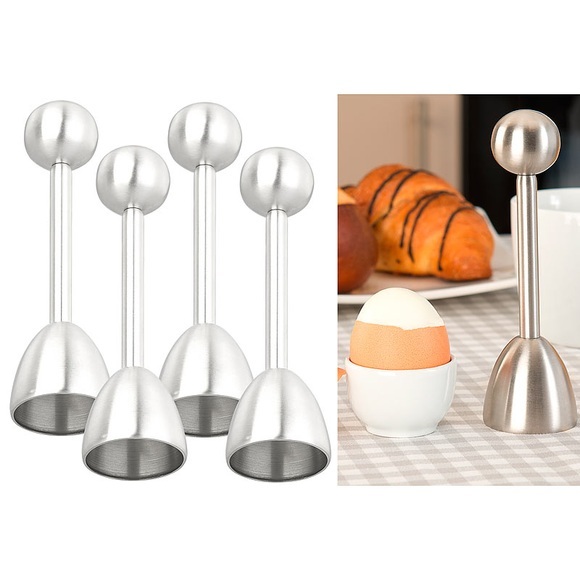 Rosenstein & Söhne 4er-Set Eierköpfer & Eieröffner aus Edelstahl, für harte & weiche Eier