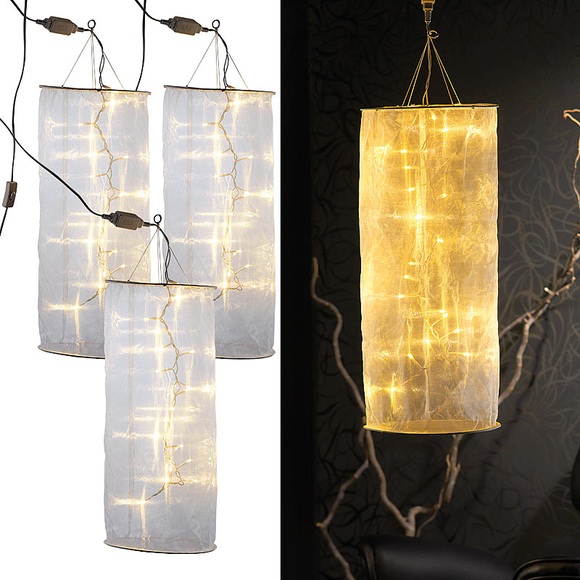 Lunartec 3er-Set Organza-Lichterschlauch-Skulpturen mit 20 LEDs, 60 cm