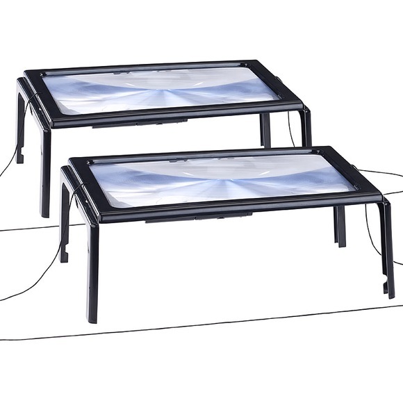 AGT 2er-Set XXL-Leselupe mit 3-facher Vergrösserung, 4 LEDs und Klappstände
