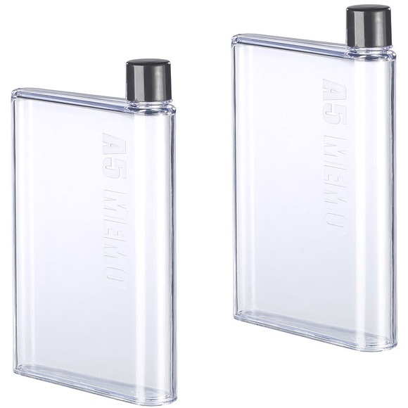 Rosenstein & Söhne 2x Ultraflache Wasser-Flasche im A5-Notizbuch-Format, 420 ml XX